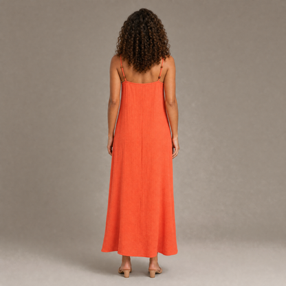 Back view of the flame cotton gauze beach cover up dress