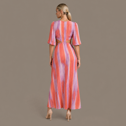 Back view of the tie dye dress with side cut outs
