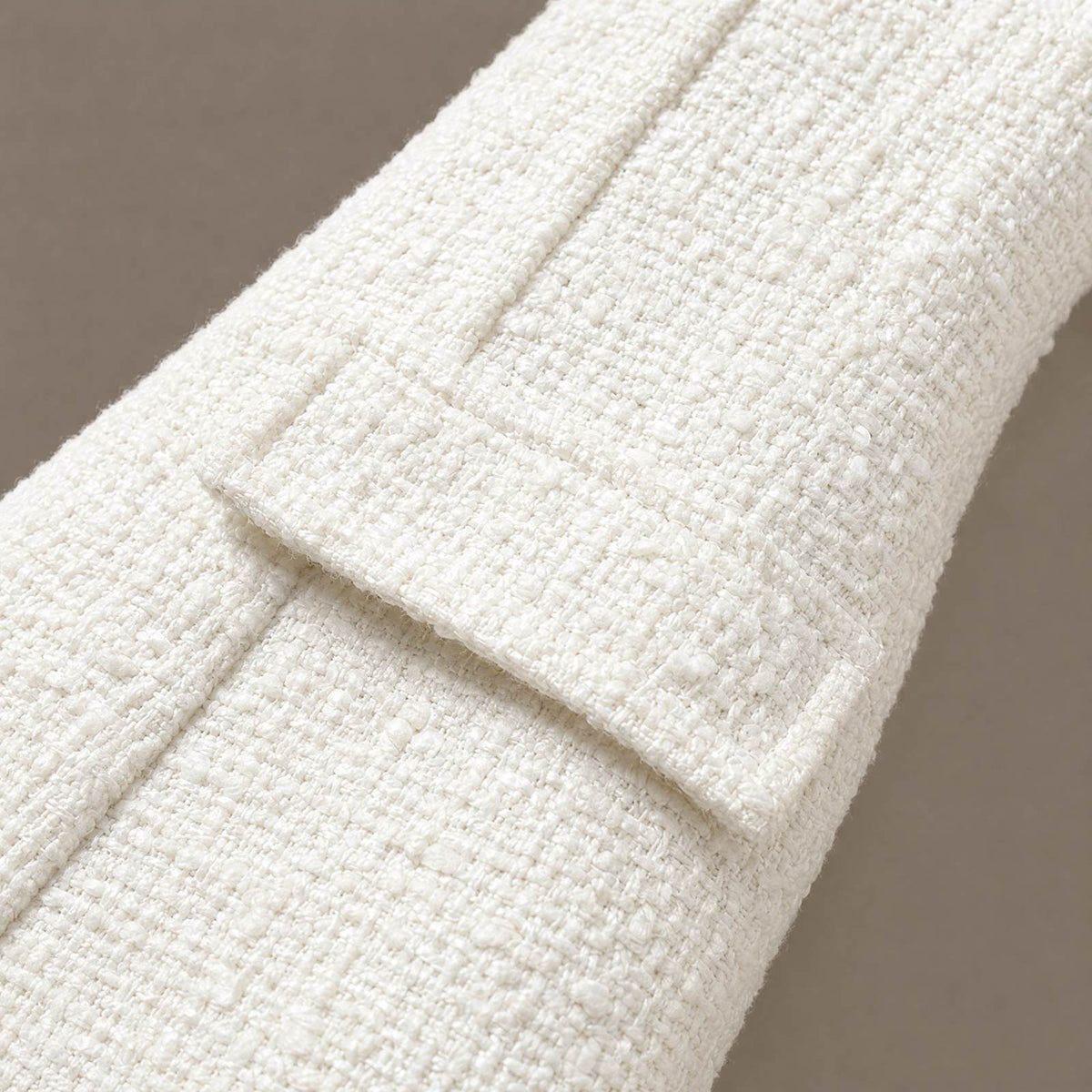 Close-up of the white tweed fabric