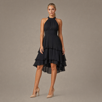 Ruffle Trim Tiered Dress - Black