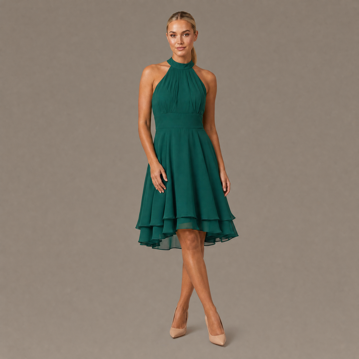 Ruffle Trim Tiered Dress - Green