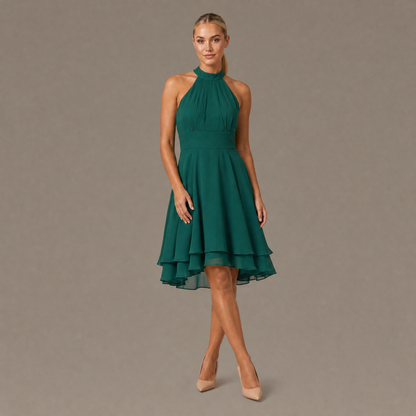 Ruffle Trim Tiered Dress - Green