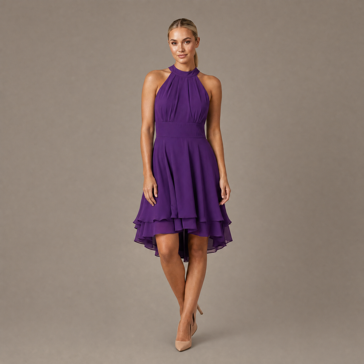 Ruffle Trim Tiered Dress - Purple