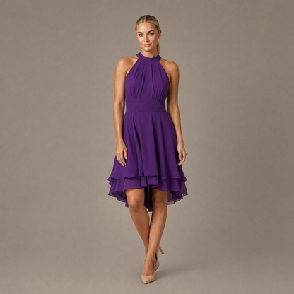 Ruffle Trim Tiered Dress - Purple